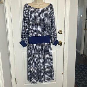 Anthropologie Maeve Gemma Midi Dress Blue White Geometric Print, Size large